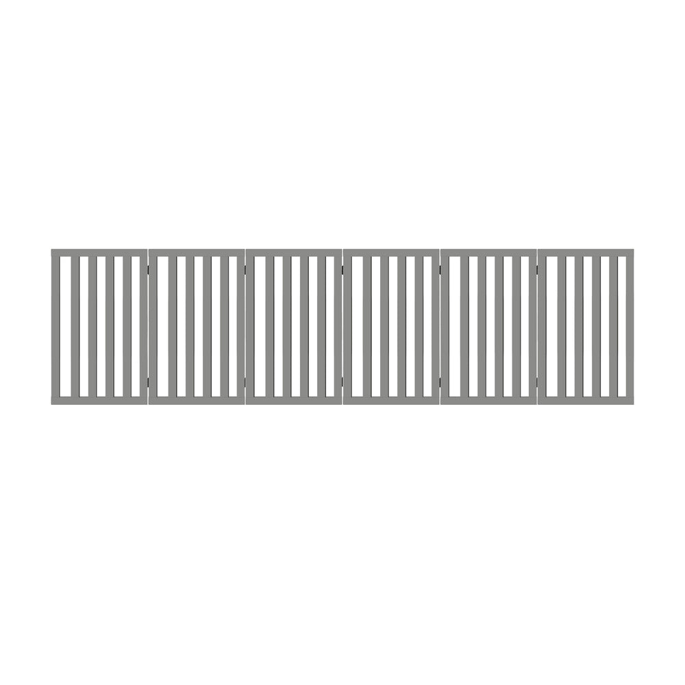 Grey Wooden Pet Gate Dog Fence with 6 Panels 80cm