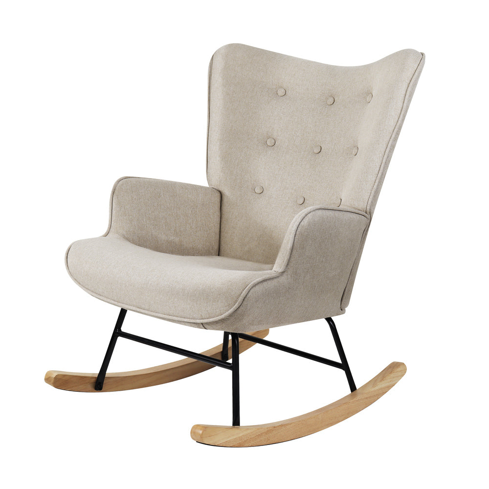 Beige Velvet Upholstered Rocking Armchair Accent Chair