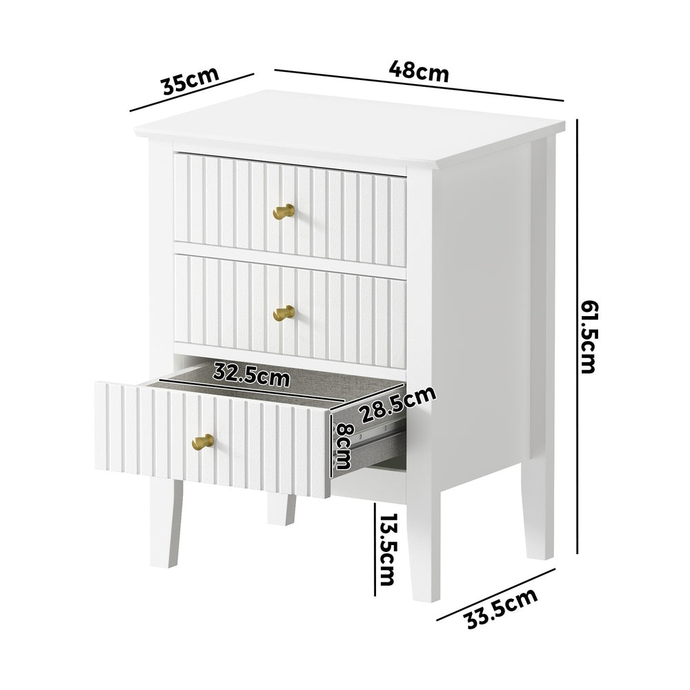 White Bedside Table Nightstand with Three Drawers Side End