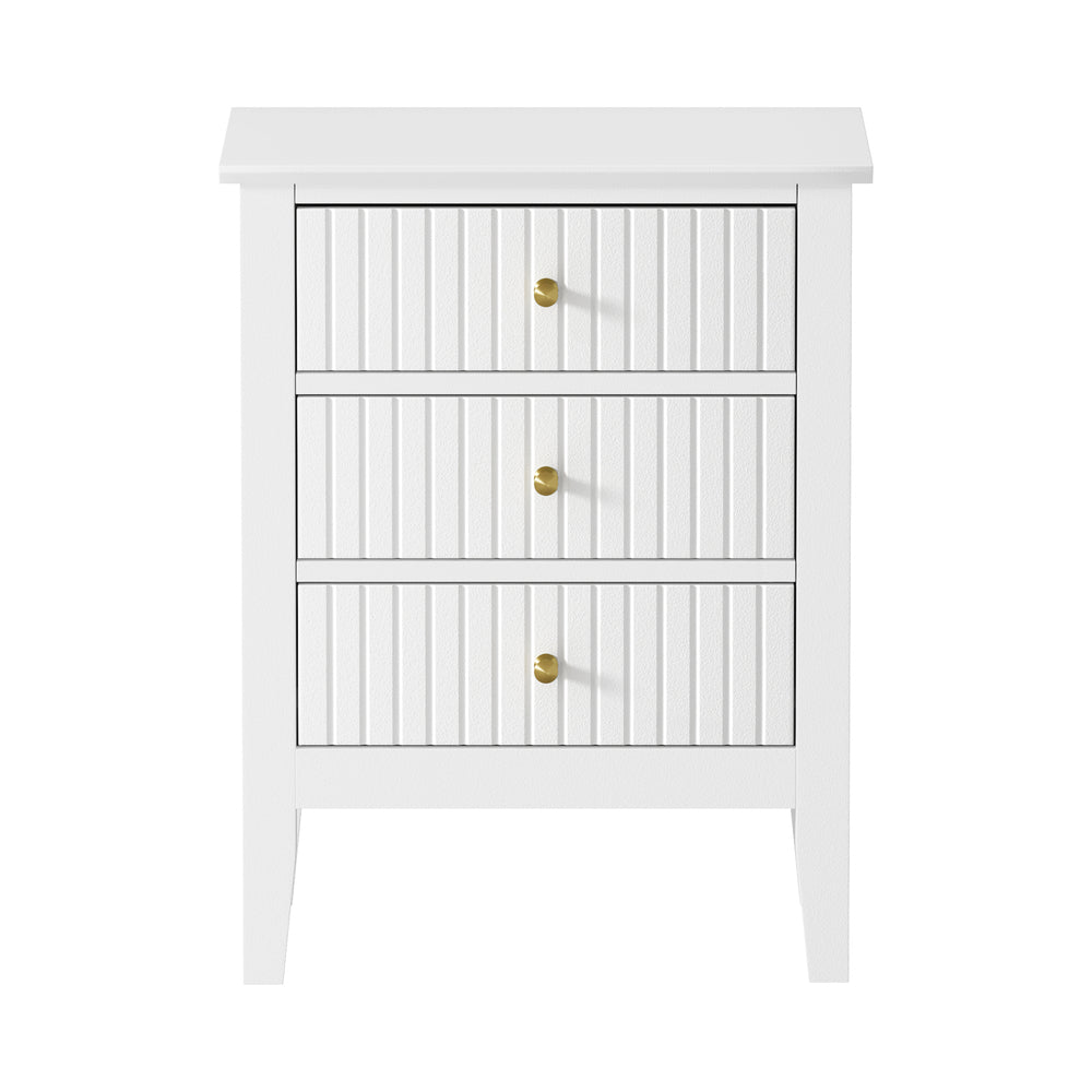 White Bedside Table Nightstand with Three Drawers Side End