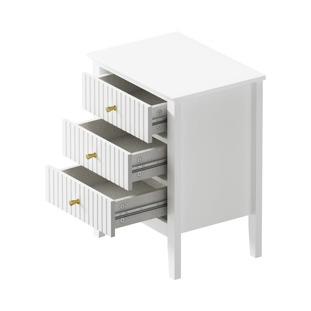White Bedside Table Nightstand with Three Drawers Side End