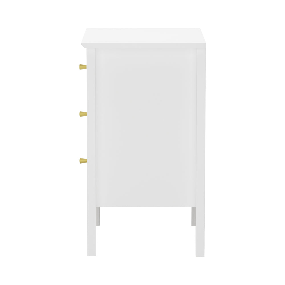 White Bedside Table Nightstand with Three Drawers Side End