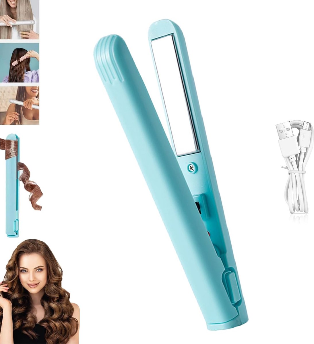 Mini 2-in-1 Curling Iron & Straightener - Blue