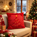 Set of 2 Christmas Cushion Covers - New Red Large Christmas Tree