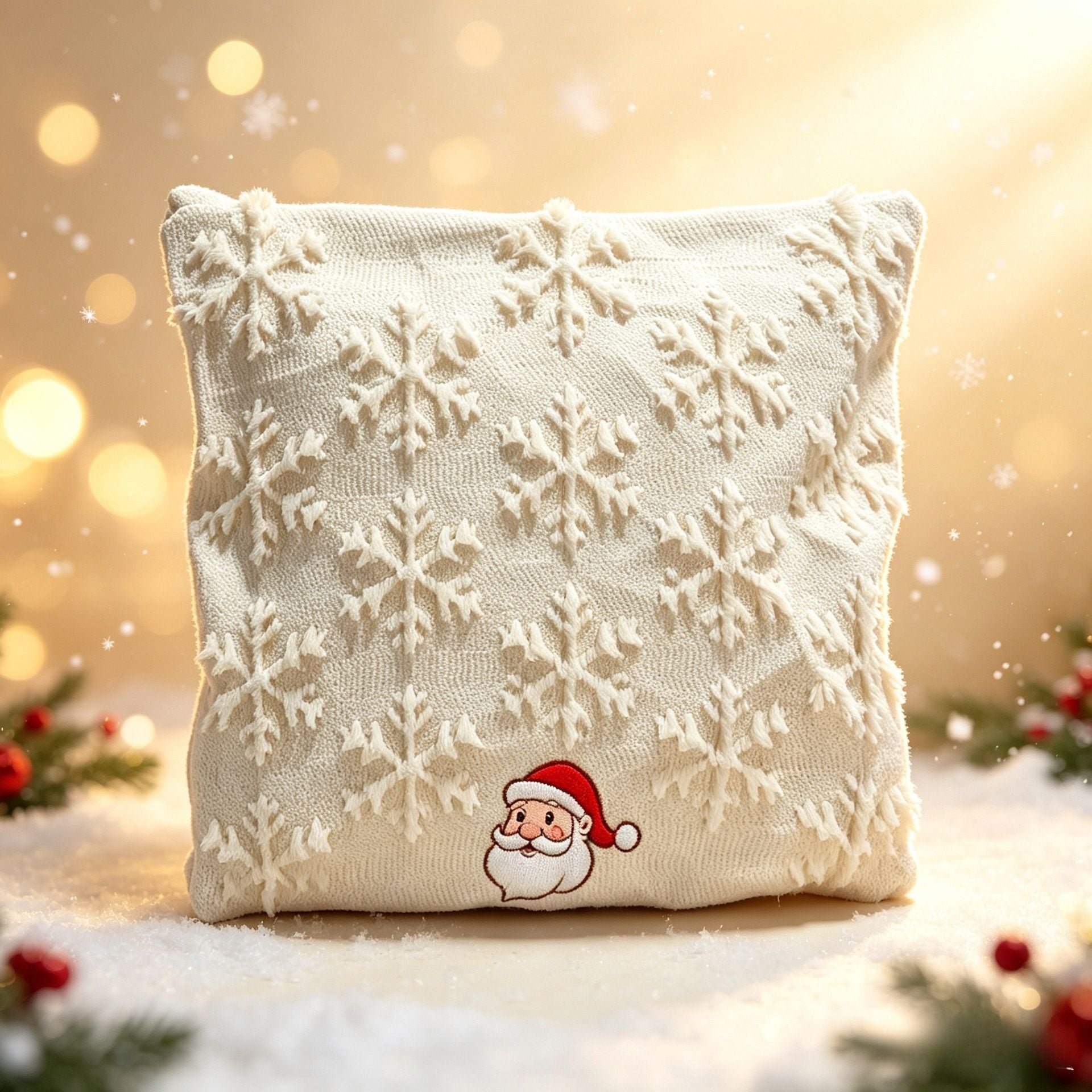 Set of 2 Christmas Cushion Covers - Snowflake & Santa Embroidery