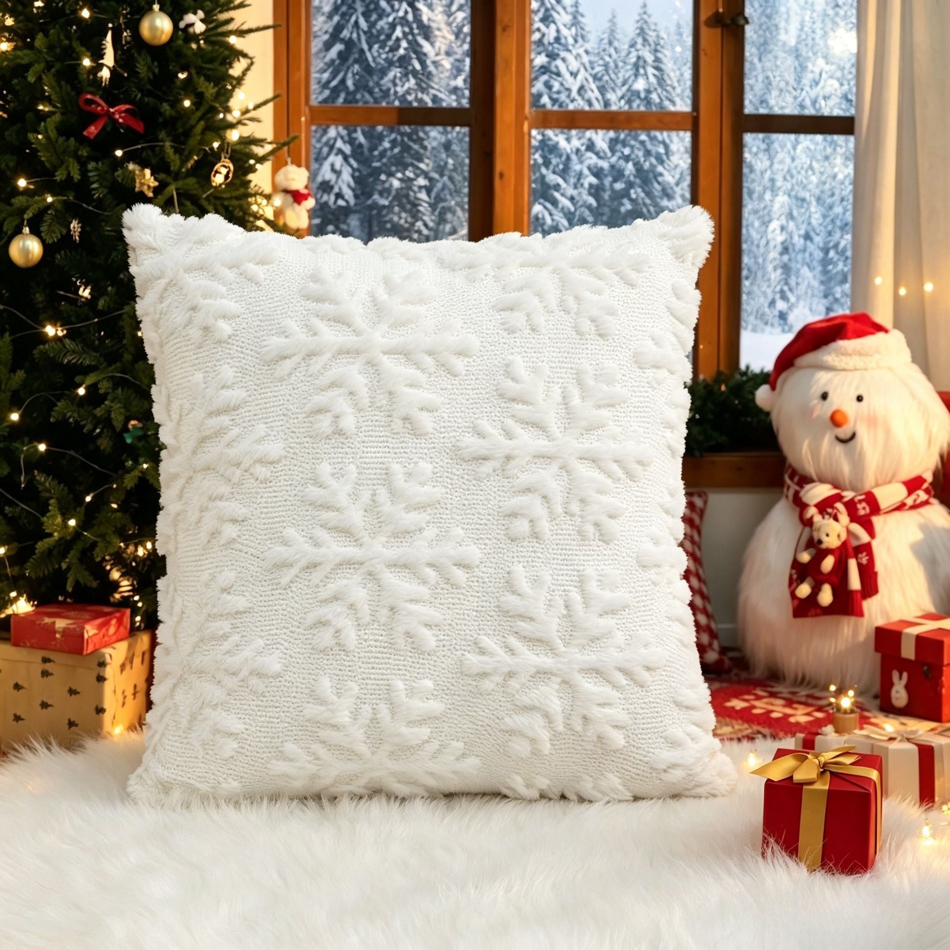 Set of 2 Christmas Cushion Covers - Off-White Snowflake