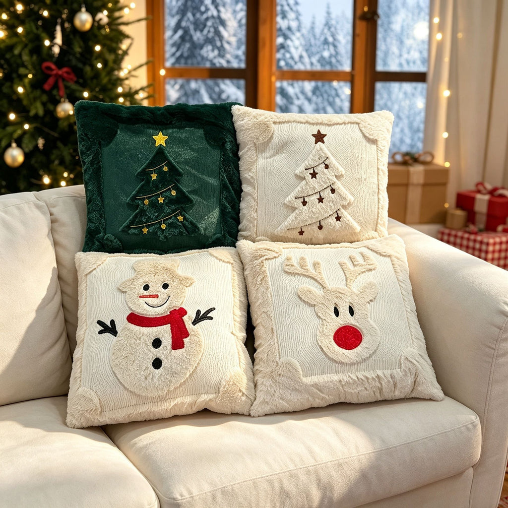 Set of 2 Christmas Cushion Covers - Off-White Snowflake
