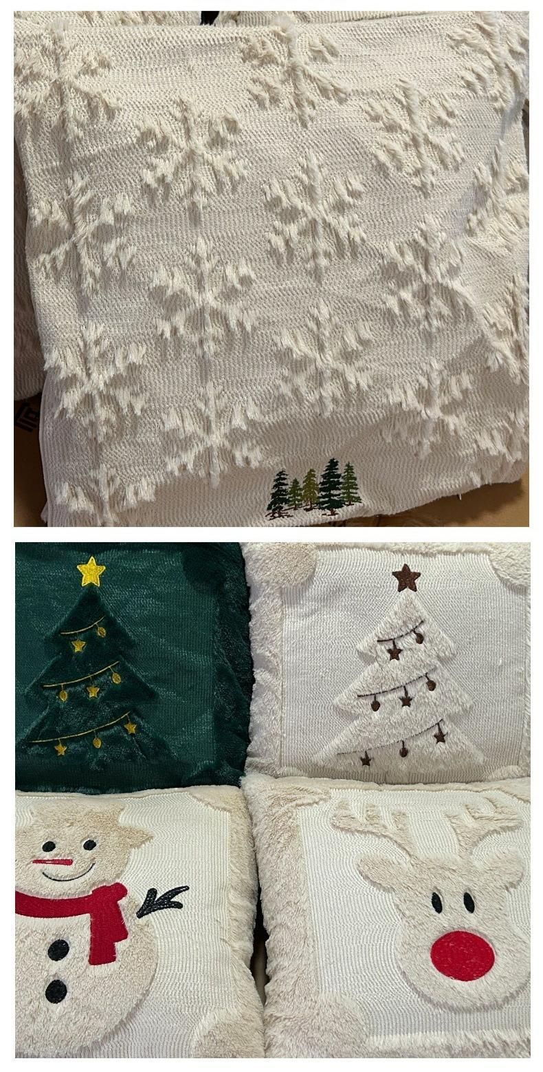 Set of 2 Christmas Cushion Covers - Off-White Snowflake