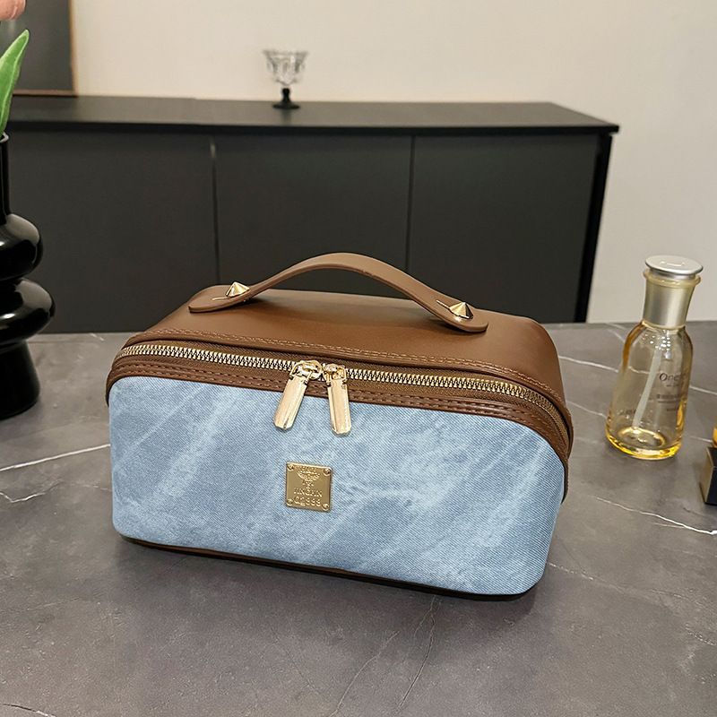 Leather Handle Metal Zipper BLUE
