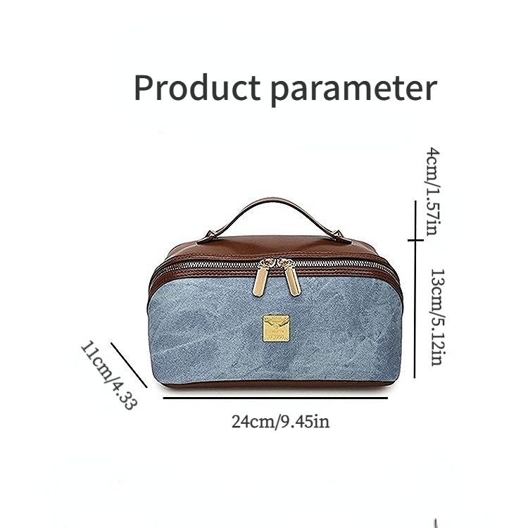 Leather Handle Metal Zipper BLUE