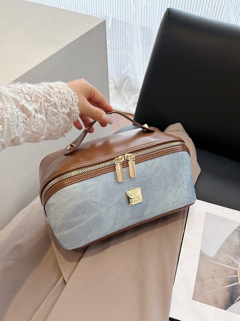 Leather Handle Metal Zipper BLUE