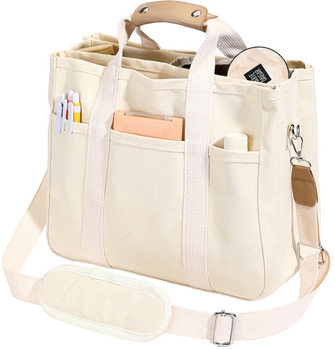 Canvas Tote Bag With Zipper White