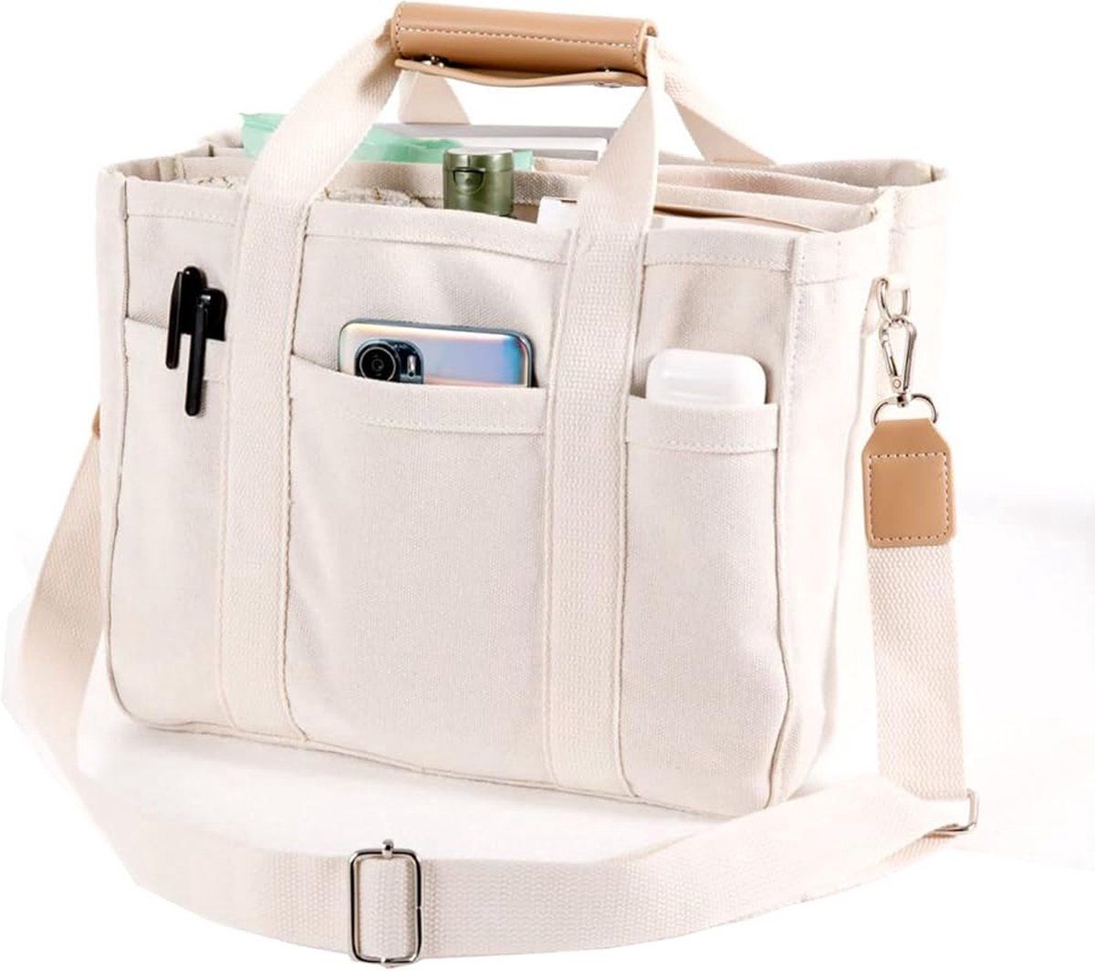 Canvas Tote Bag With Zipper White