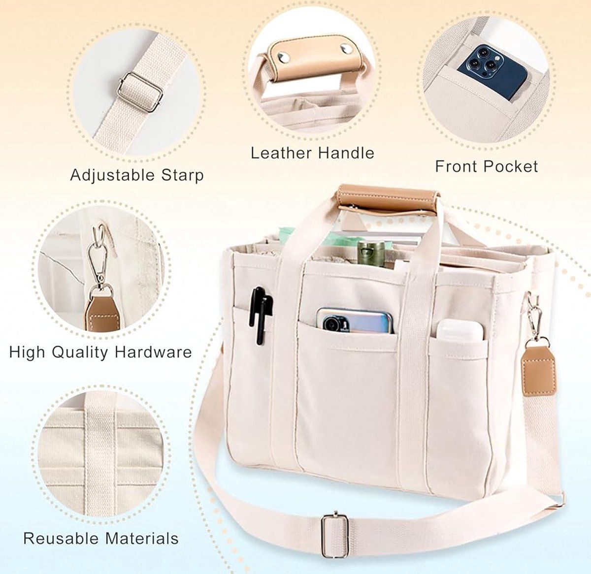 Canvas Tote Bag With Zipper White