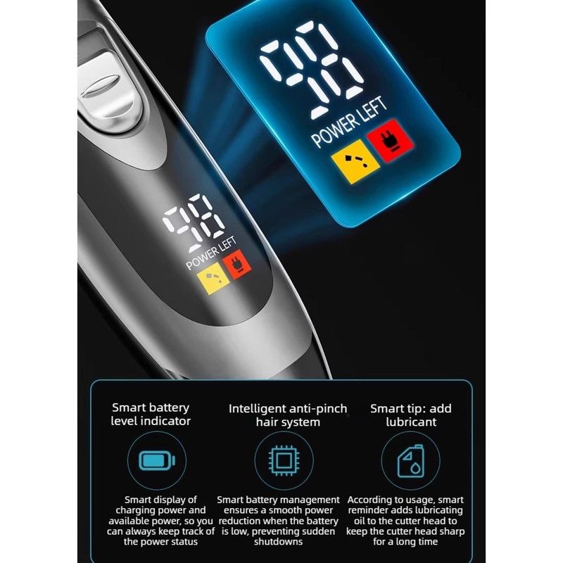 Digital Display Electric Hair Clipper—Red