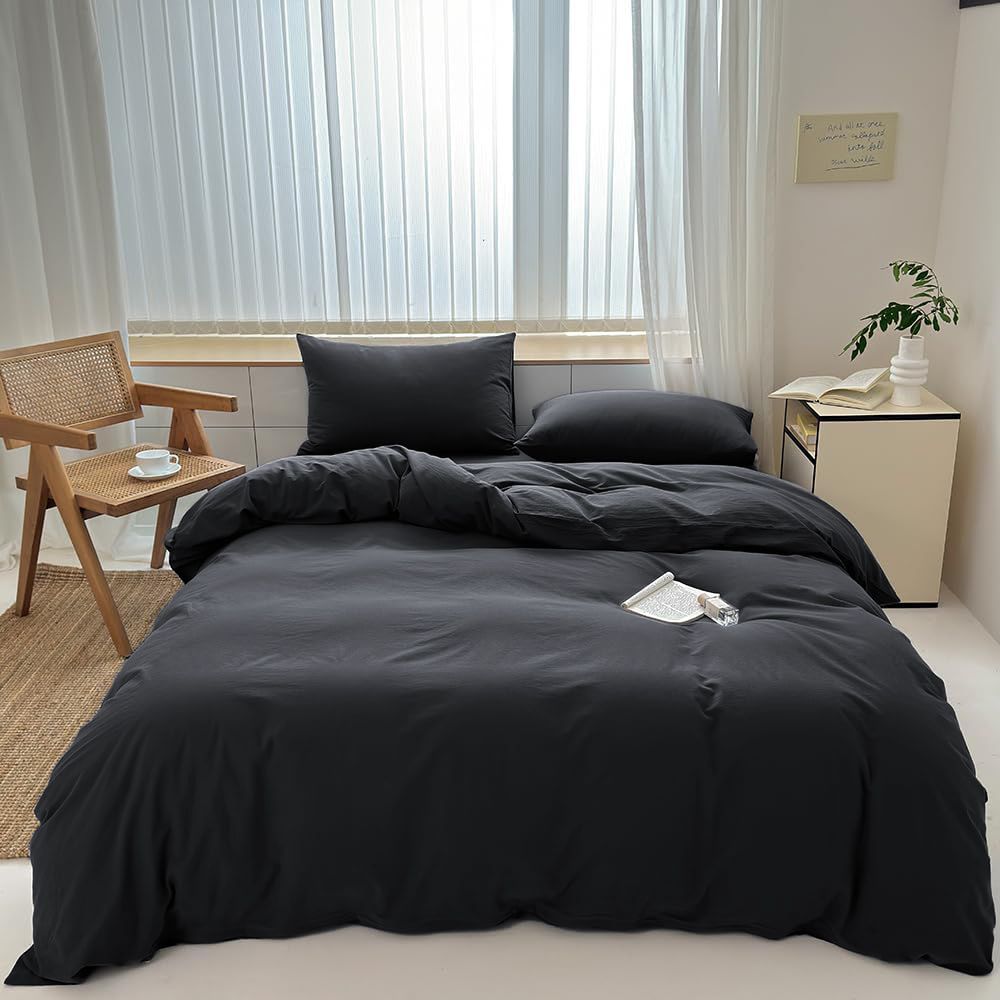 Soft Microfiber Duvet Cover Set(Black,Single)