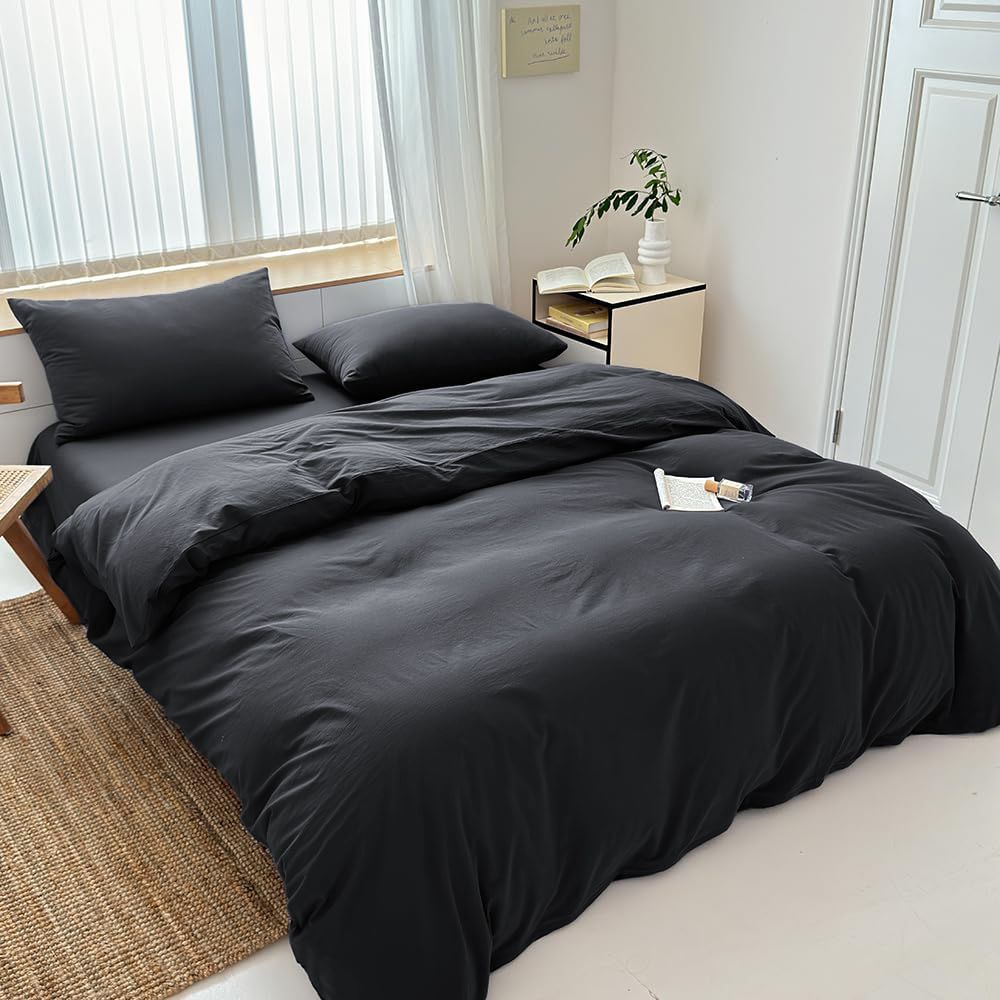 Soft Microfiber Duvet Cover Set(Black,Single)