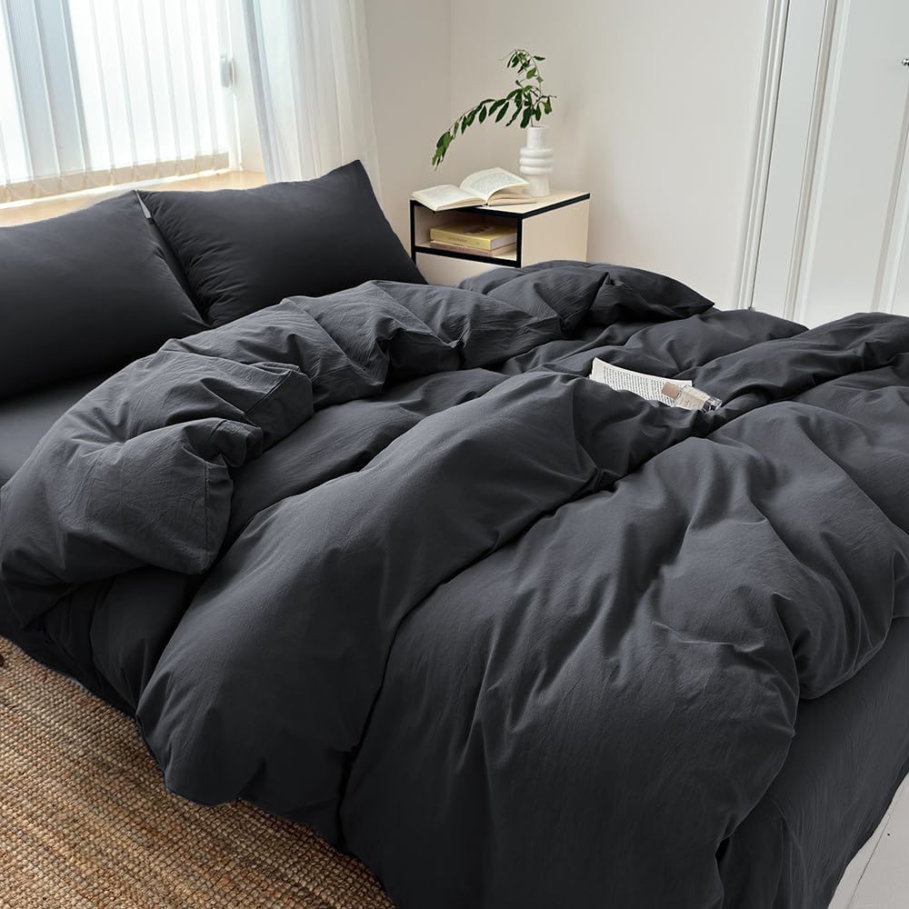 Soft Microfiber Duvet Cover Set(Black,Single)
