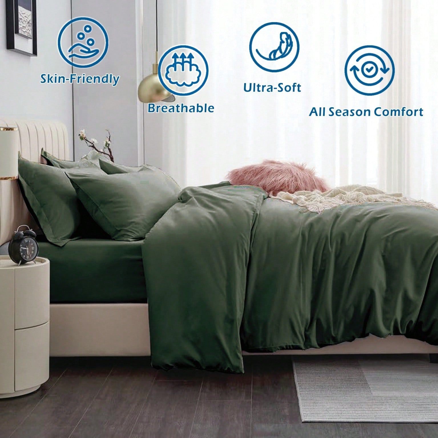 Soft Microfiber Duvet Cover Set(Olive green,Single)