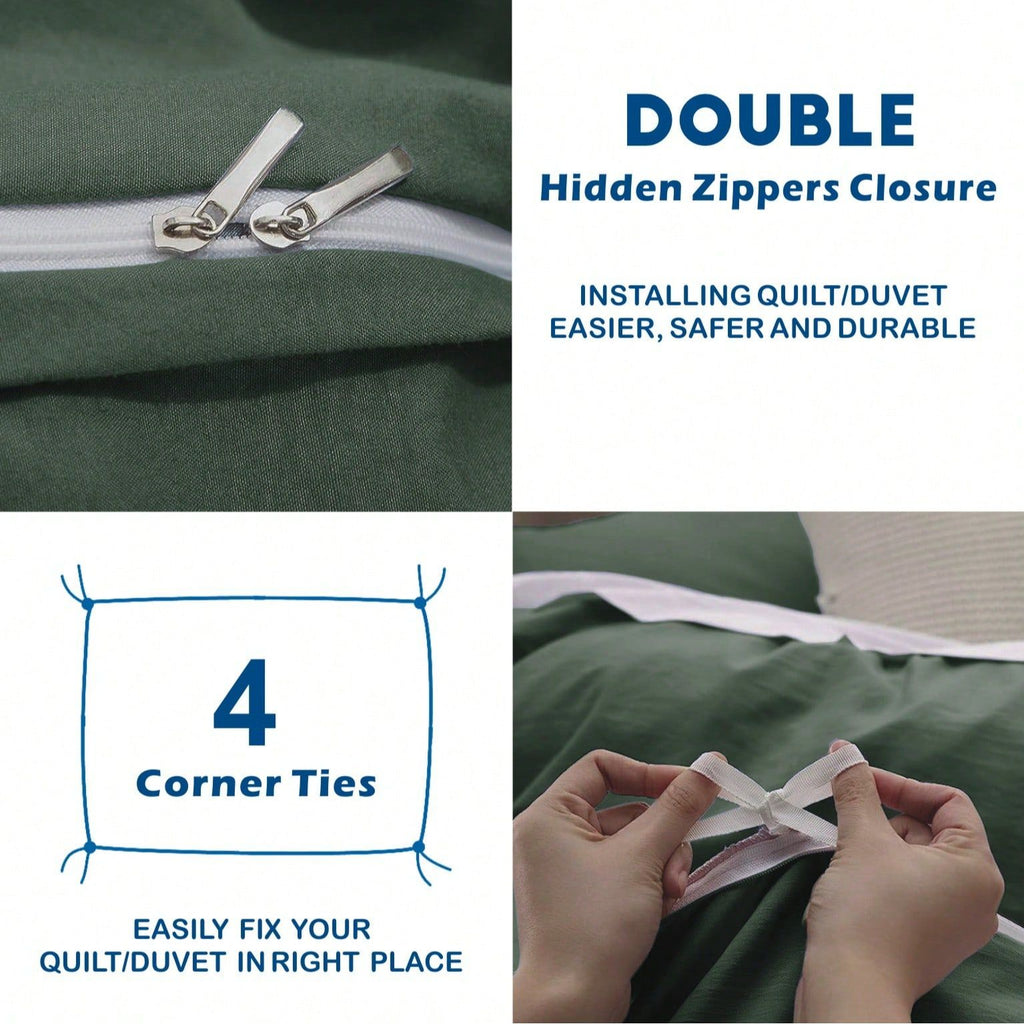 Soft Microfiber Duvet Cover Set(Olive green,Single)