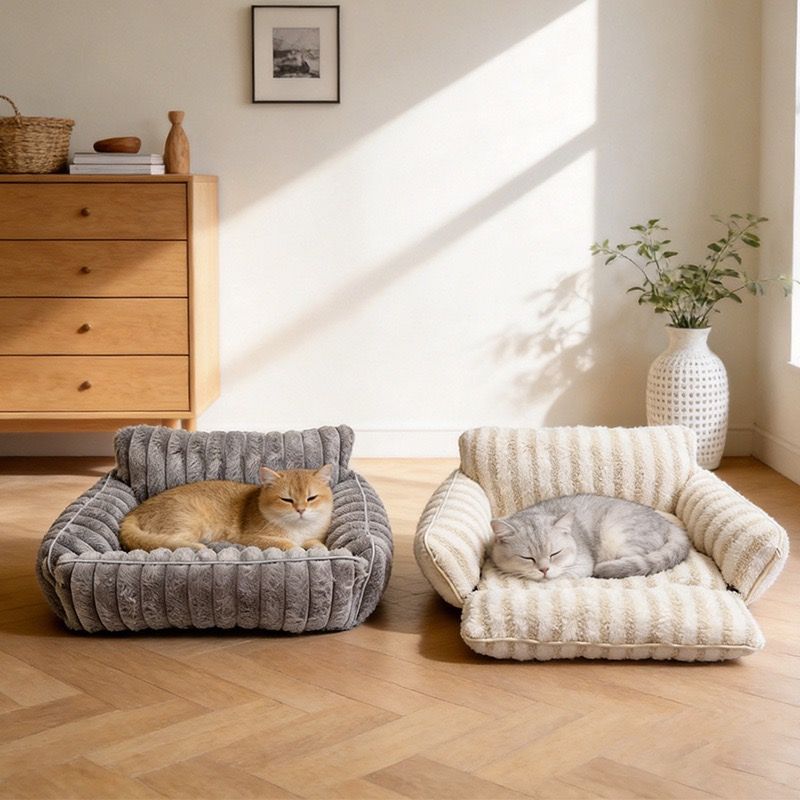 Cozy Foldable Pet Sofa Bed with Plush Sherpa Fleece  (Beige)