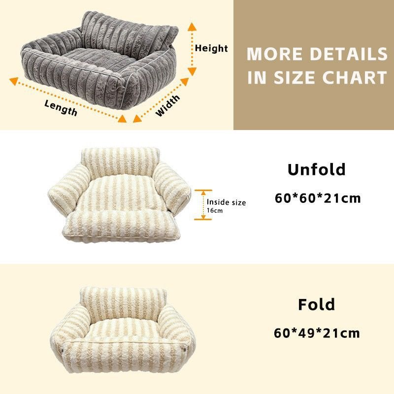 Cozy Foldable Pet Sofa Bed with Plush Sherpa Fleece  (Beige)