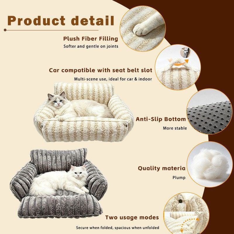 Cozy Foldable Pet Sofa Bed with Plush Sherpa Fleece  (Beige)