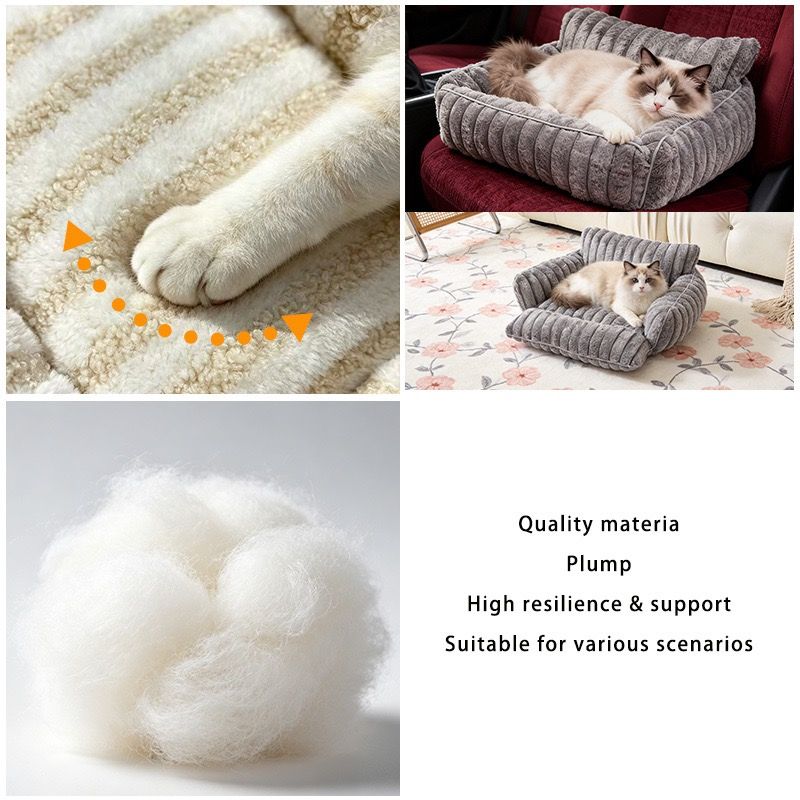 Cozy Foldable Pet Sofa Bed with Plush Sherpa Fleece  (Beige)