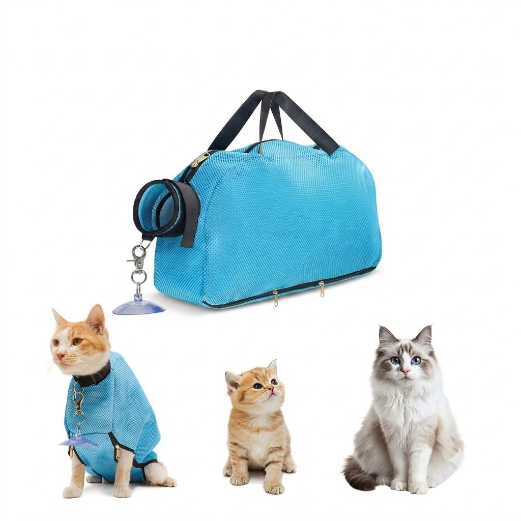 Multifunctional Air-Mesh Cat Grooming Bag(Blue)