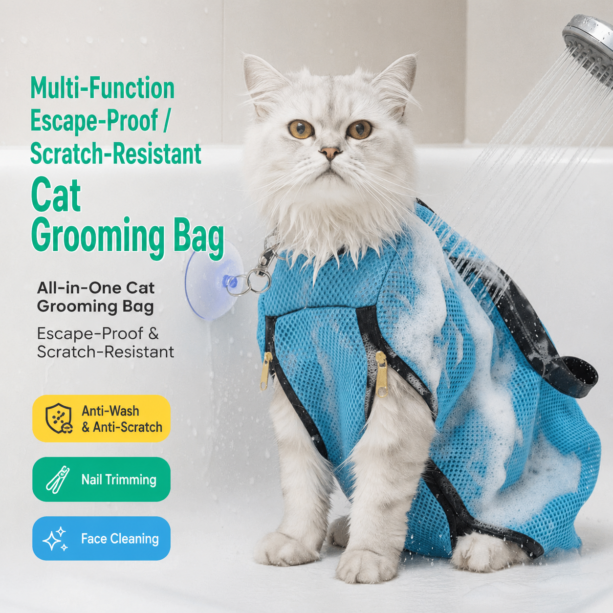 Multifunctional Air-Mesh Cat Grooming Bag(Blue)
