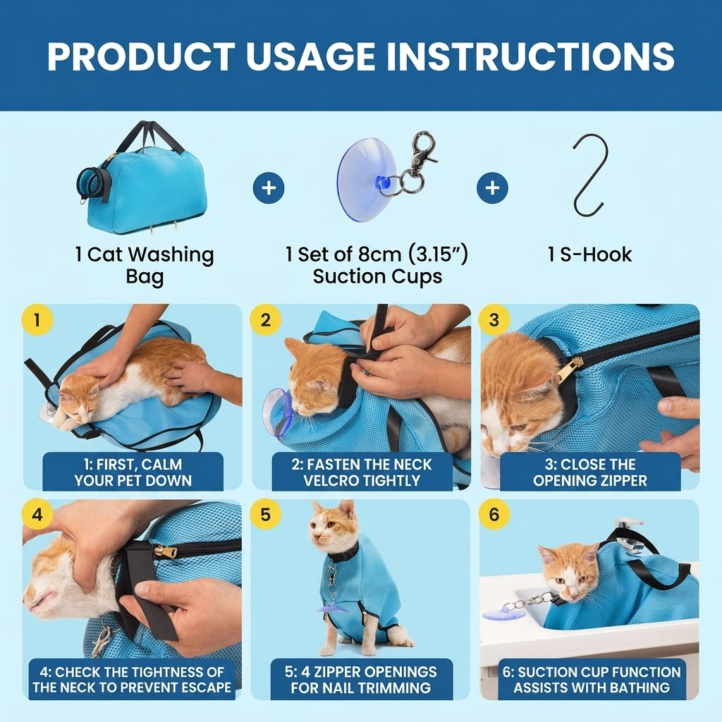 Multifunctional Air-Mesh Cat Grooming Bag(Blue)