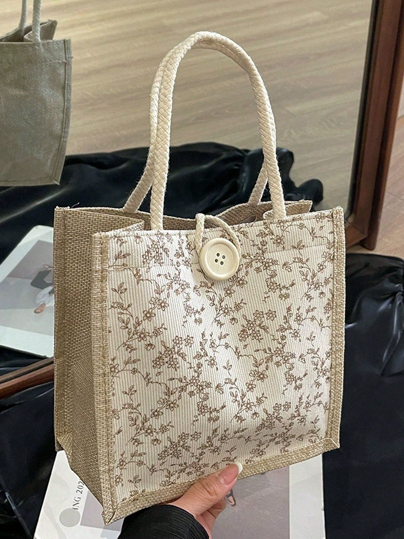 1PC Printed Linen Tote Bag