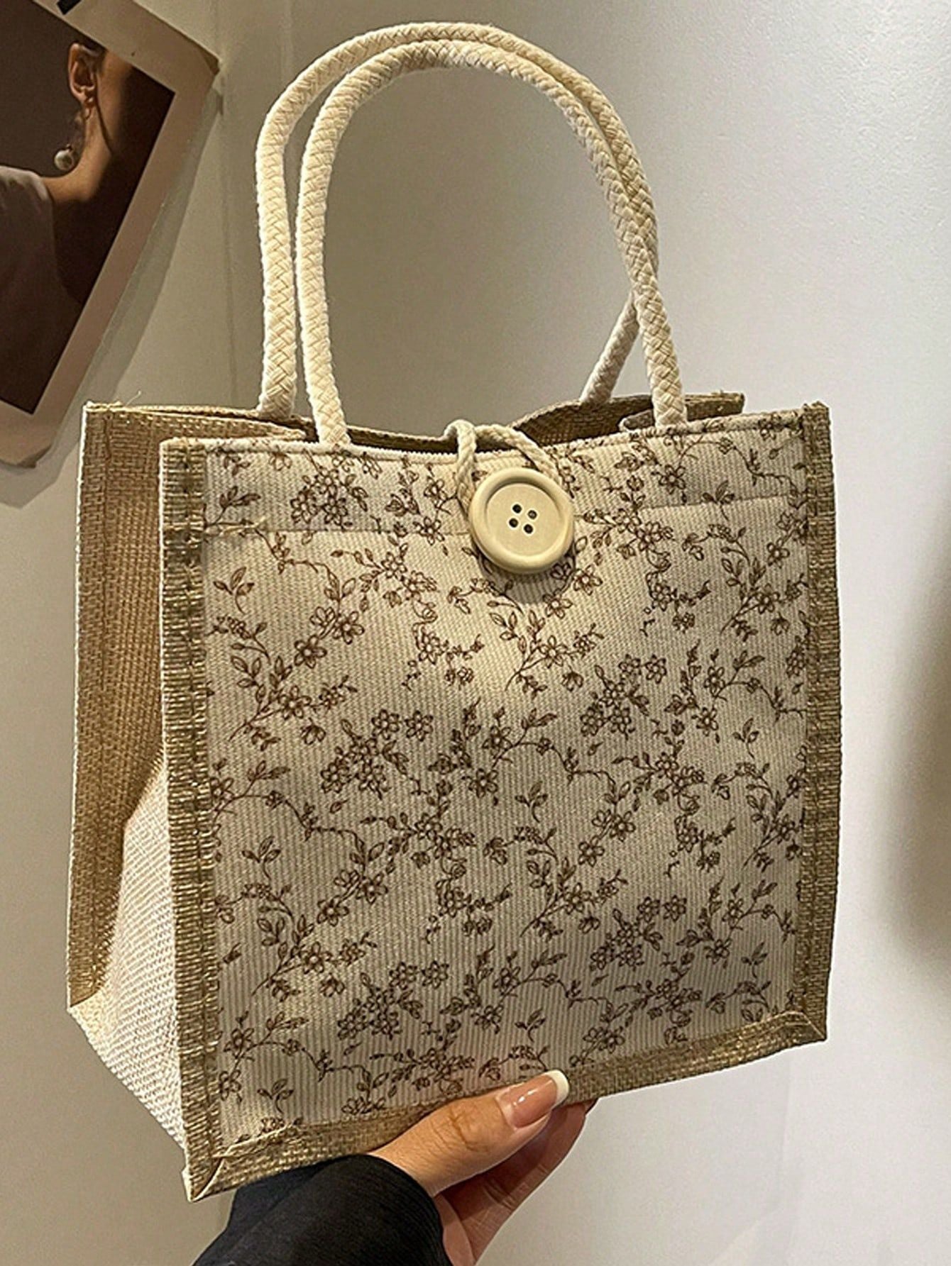 1PC Printed Linen Tote Bag