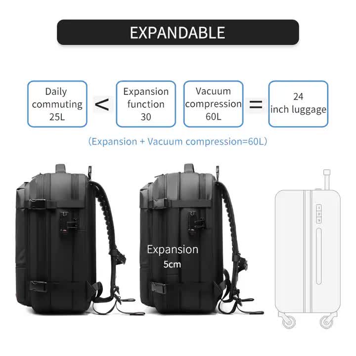 Black Expandable Waterproof Laptop Backpack