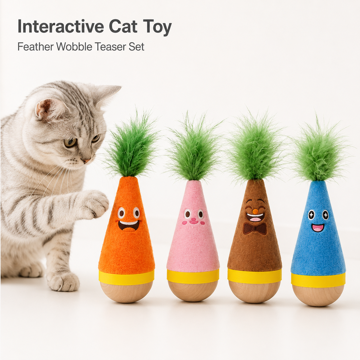 Interactive Feather Wobble Cat Toy - 4 Different Colour