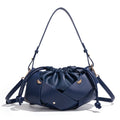 Handwoven PU Leather Drawstring Shoulder Crossbody Bag,  Blue