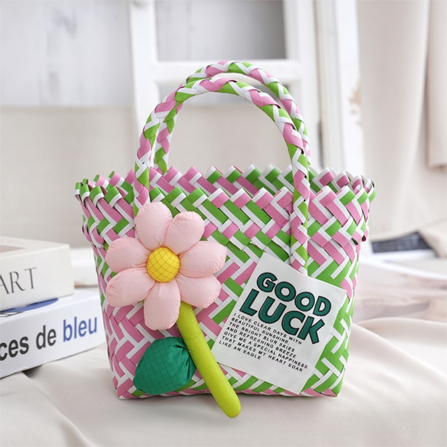 Tote Bag with Upright Square Structure & Flower Deco
