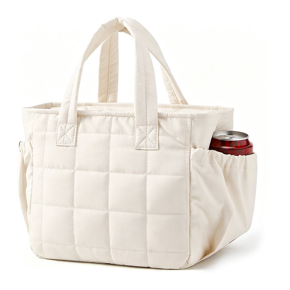 Beige Stylish Insulated Quilted Zipper Lunch Bag