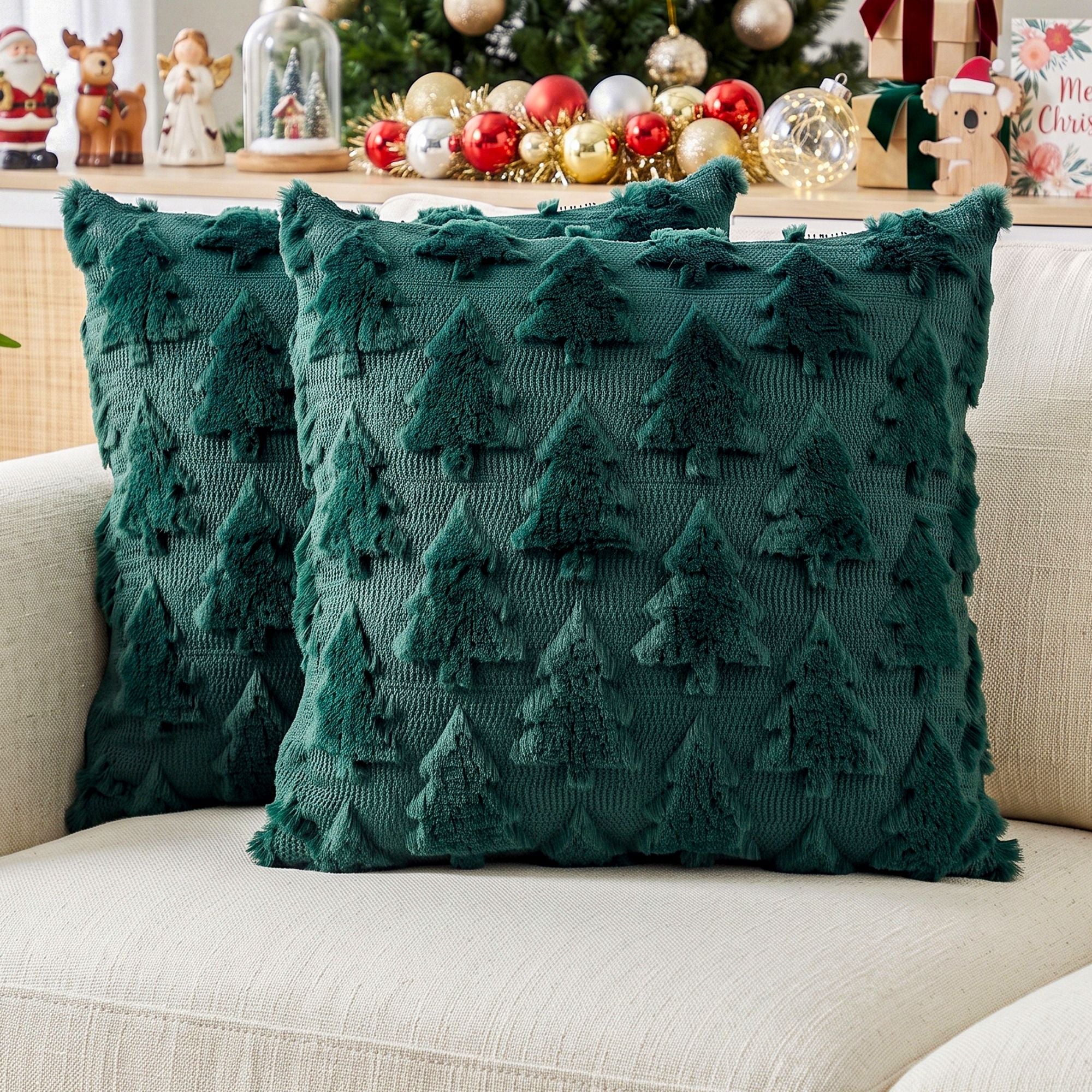 Jingle Jollys Christmas Tree Pillow Covers 2 Packs - Green